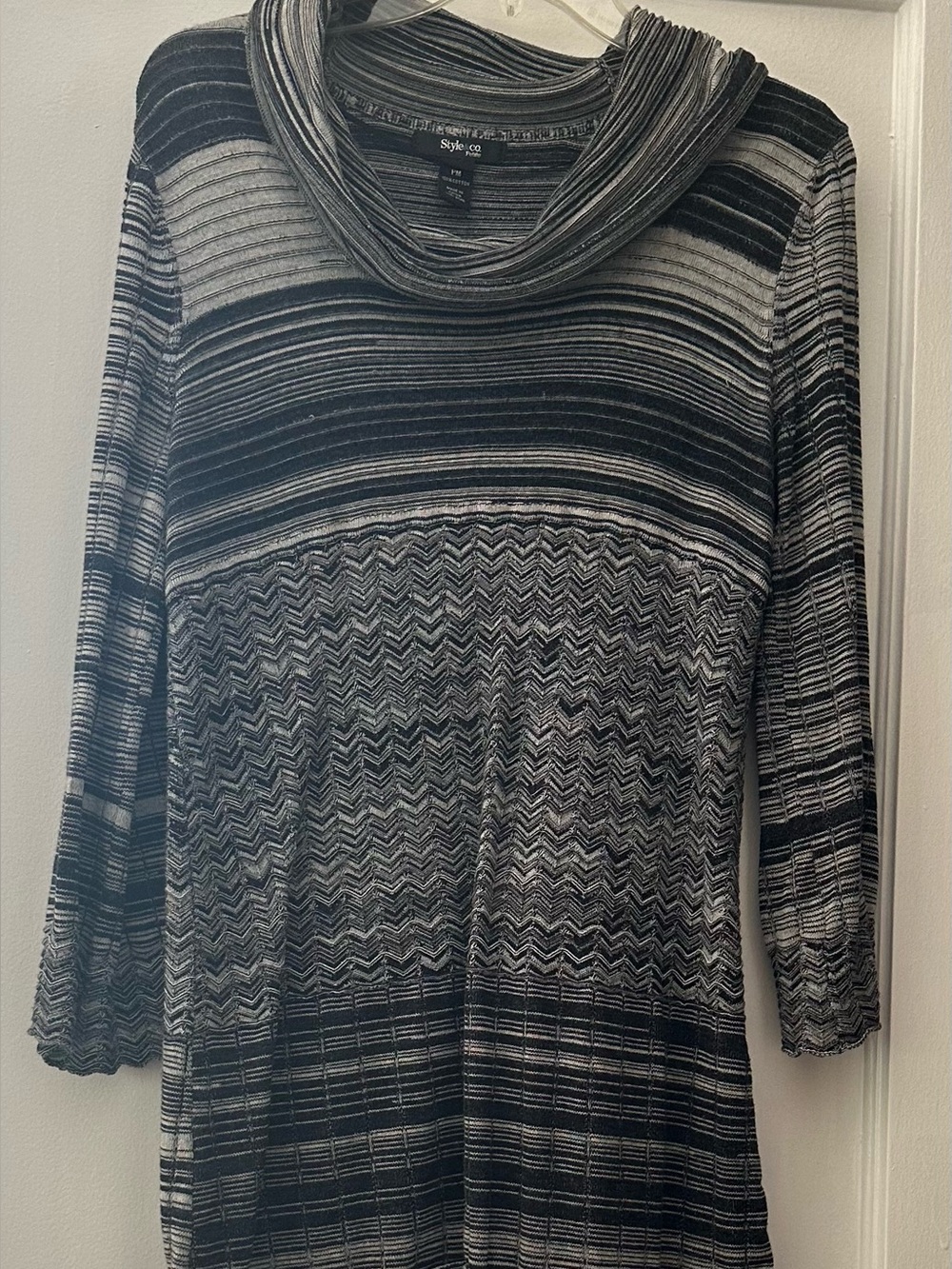 Style & Co. Black and Gray Striped Cowl-Neck Sweater